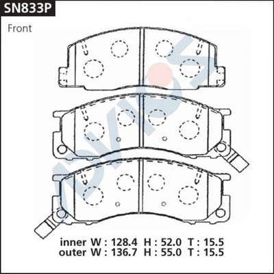 SN833P ADVICS Комплект тормозных колодок, дисковый тормоз (фото 2)