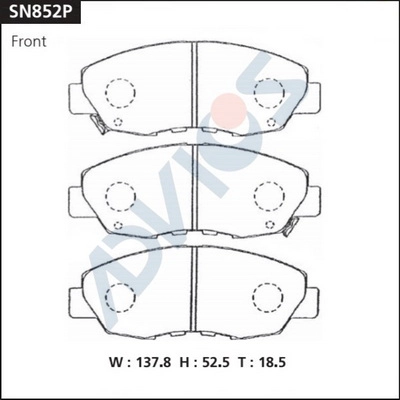 SN852P ADVICS Комплект тормозных колодок, дисковый тормоз (фото 2)