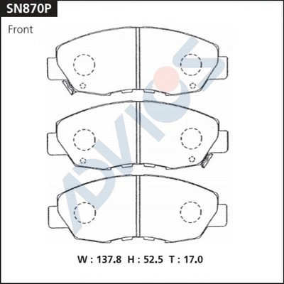 SN870P ADVICS Комплект тормозных колодок, дисковый тормоз (фото 1)