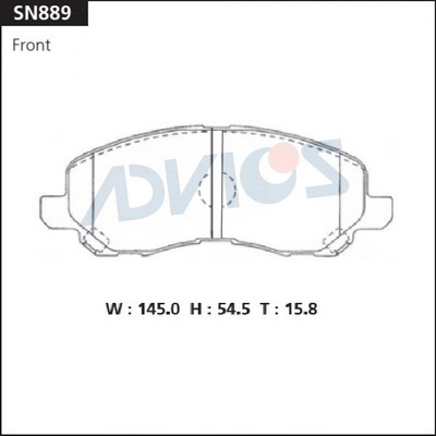 SN889 ADVICS Комплект тормозных колодок, дисковый тормоз (фото 2)