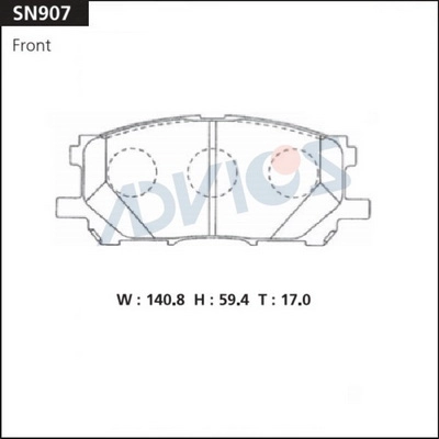SN907 ADVICS Комплект тормозных колодок, дисковый тормоз (фото 2)
