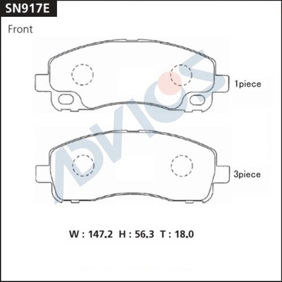 SN917E ADVICS Комплект тормозных колодок, дисковый тормоз (фото 2)