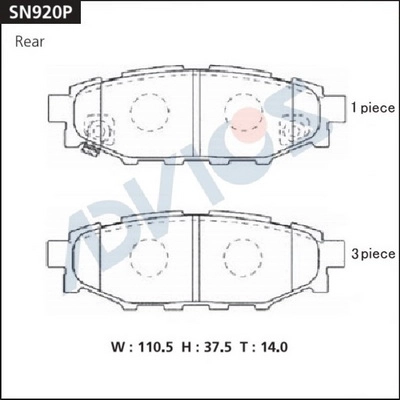 SN920P ADVICS Комплект тормозных колодок, дисковый тормоз (фото 2)