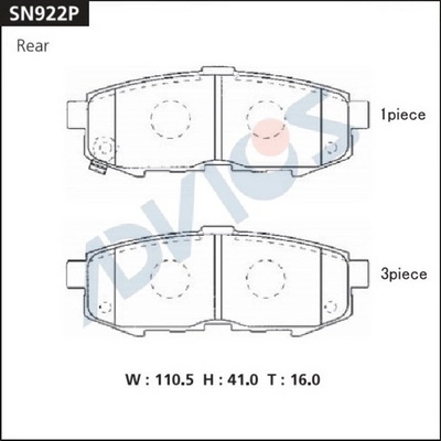 SN922P ADVICS Комплект тормозных колодок, дисковый тормоз (фото 1)