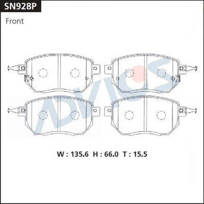 SN928P ADVICS Комплект тормозных колодок, дисковый тормоз (фото 2)