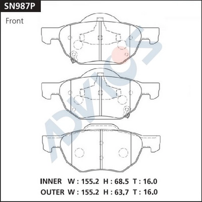 SN987P ADVICS Комплект тормозных колодок, дисковый тормоз (фото 1)