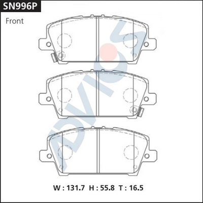 SN996P ADVICS Комплект тормозных колодок, дисковый тормоз (фото 2)