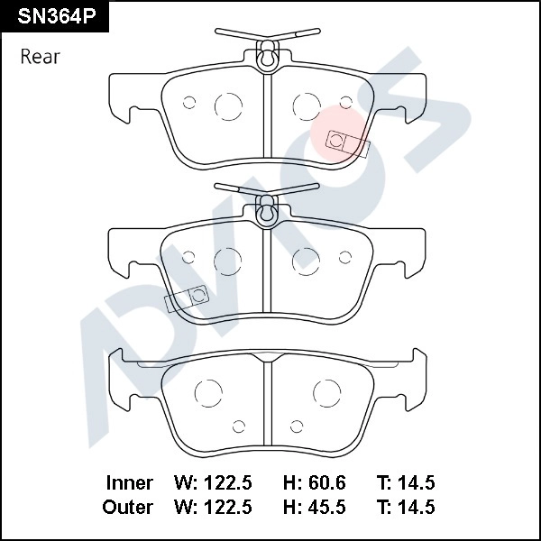 SN364P ADVICS Комплект тормозных колодок, дисковый тормоз (фото 1)