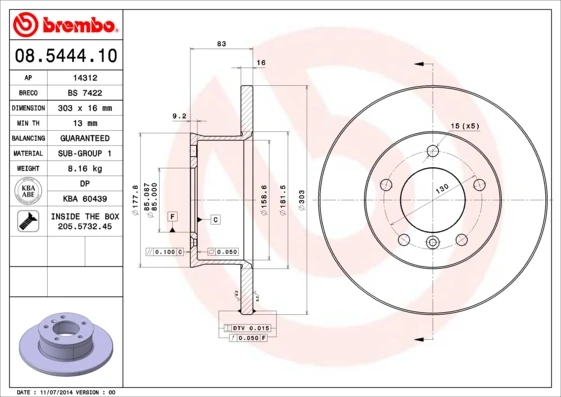 08.5444.10 BREMBO Тормозной диск (фото 5)