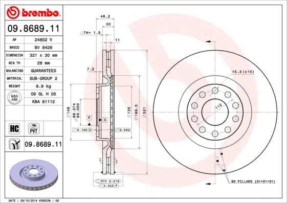 09.8689.11 BREMBO Тормозной диск (фото 5)