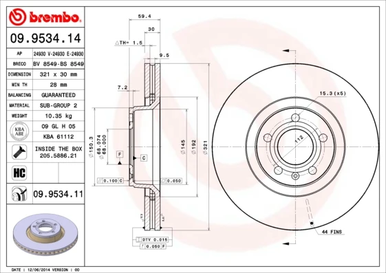 09.9534.14 BREMBO Тормозной диск (фото 5)