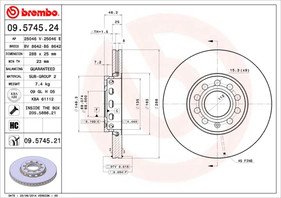 09.5745.24 BREMBO Тормозной диск (фото 5)