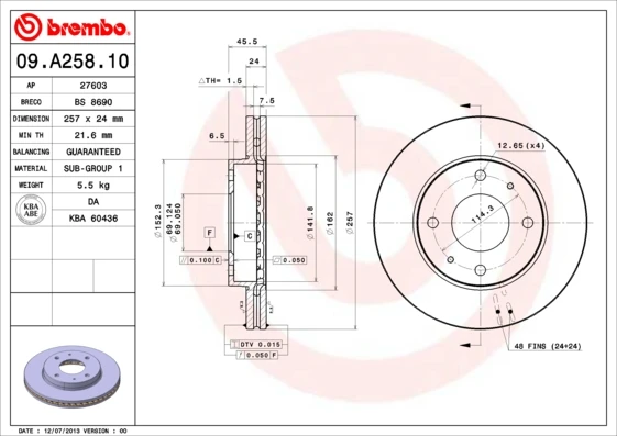 09.A258.10 BREMBO Тормозной диск (фото 5)