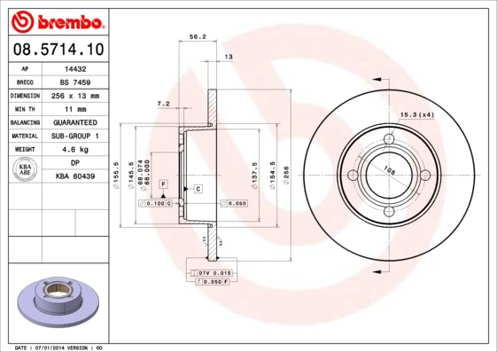 08.5714.10 BREMBO Тормозной диск (фото 5)