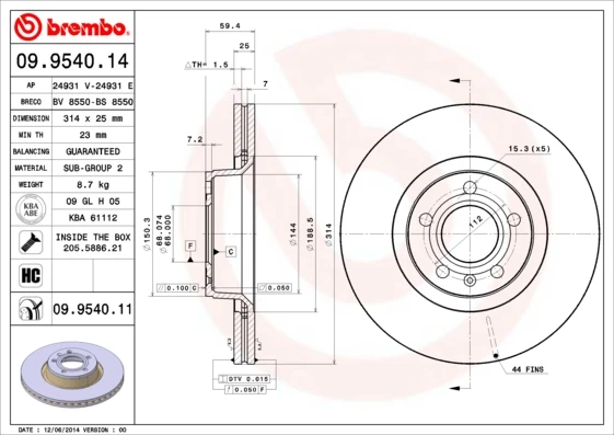 09.9540.14 BREMBO Тормозной диск (фото 5)