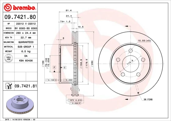 09.7421.80 BREMBO Тормозной диск (фото 5)