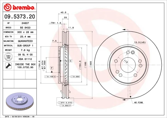 09.5373.20 BREMBO Тормозной диск (фото 3)