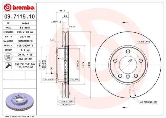 09.7115.10 BREMBO Тормозной диск (фото 5)