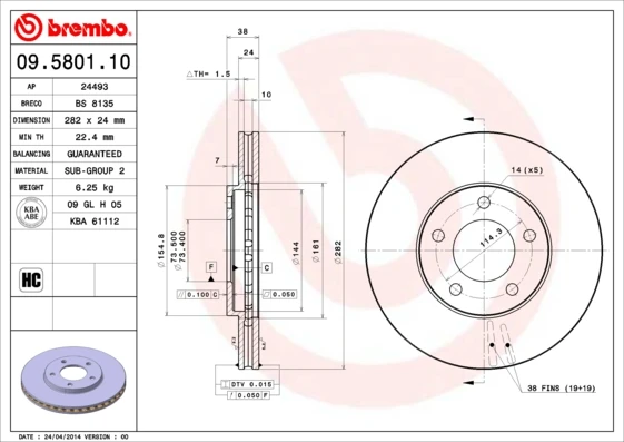 09.5801.10 BREMBO Тормозной диск (фото 5)