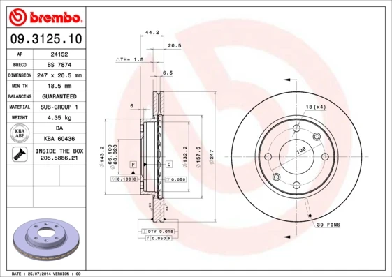 09.3125.10 BREMBO Тормозной диск (фото 3)