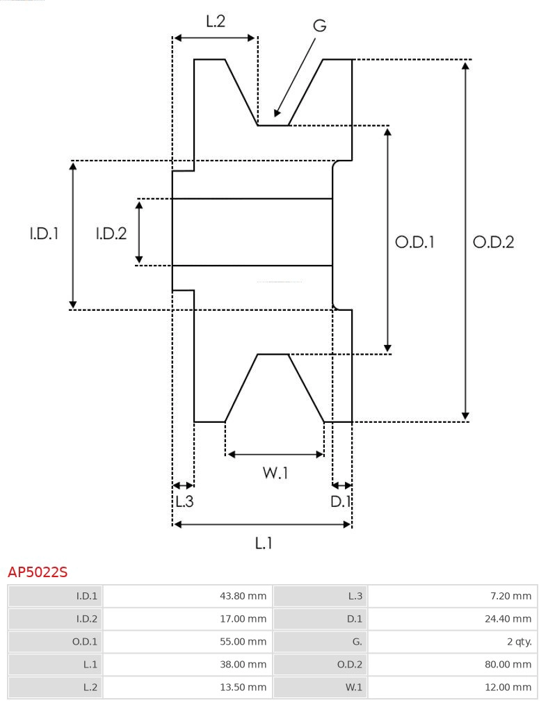 AP5022S AS-PL Ременный шкив, генератор (фото 5)