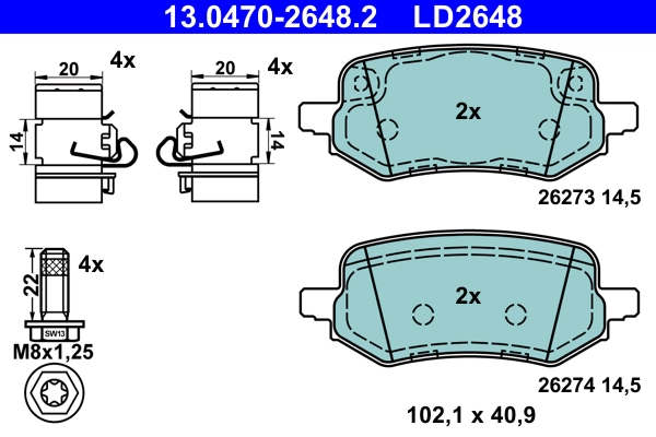 13.0470-2648.2 ATE Комплект тормозных колодок, дисковый тормоз (фото 1)