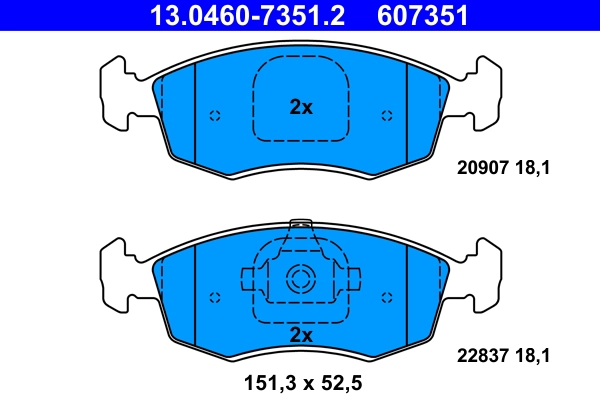 13.0460-7351.2 ATE Комплект тормозных колодок, дисковый тормоз (фото 1)