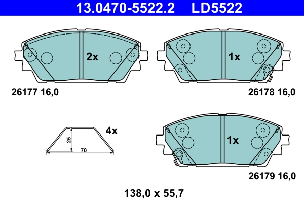13.0470-5522.2 ATE Комплект тормозных колодок, дисковый тормоз (фото 1)
