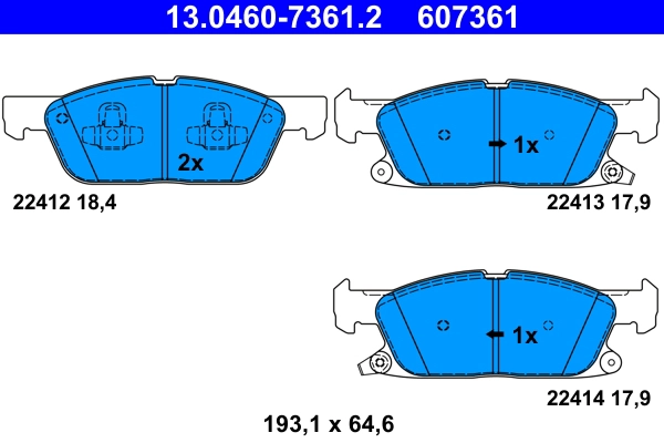 13.0460-7361.2 ATE Комплект тормозных колодок, дисковый тормоз (фото 1)