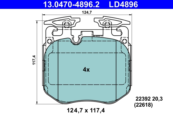 13.0470-4896.2 ATE Комплект тормозных колодок, дисковый тормоз (фото 1)