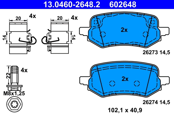 13.0460-2648.2 ATE Комплект тормозных колодок, дисковый тормоз (фото 1)