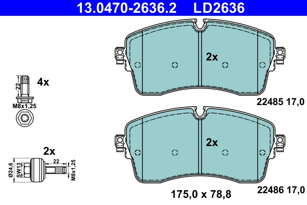 13.0470-2636.2 ATE Комплект тормозных колодок, дисковый тормоз (фото 1)