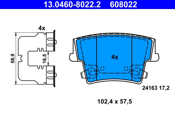 13.0460-8022.2 ATE Комплект тормозных колодок, дисковый тормоз (фото 1)