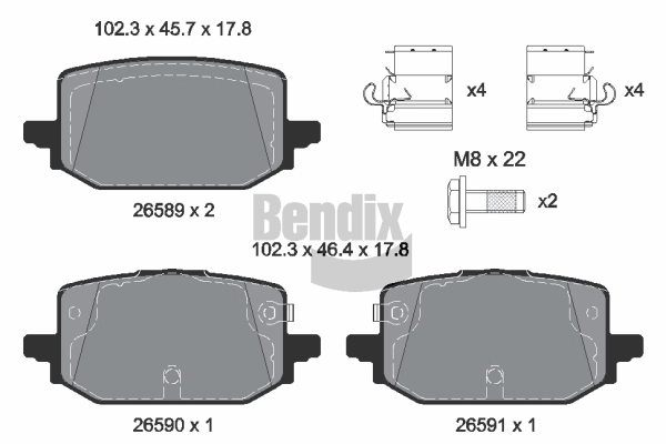 BPD2526 BENDIX Braking Комплект тормозных колодок, дисковый тормоз (фото 1)