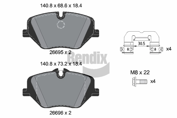 BPD2493 BENDIX Braking Комплект тормозных колодок, дисковый тормоз (фото 1)