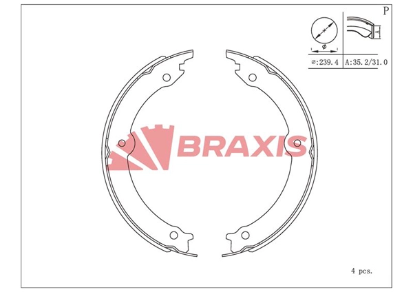 AC0221 BRAXIS Комплект тормозных колодок, стояночная тормозная система (фото 1)