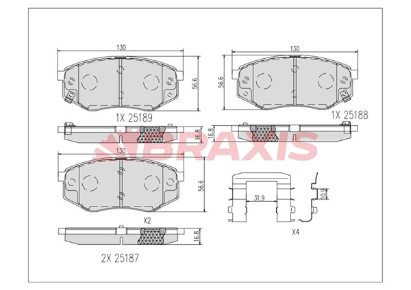 AB0619 BRAXIS Комплект тормозных колодок, дисковый тормоз (фото 1)