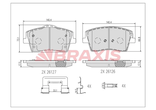 AB0626 BRAXIS Комплект тормозных колодок, дисковый тормоз (фото 1)