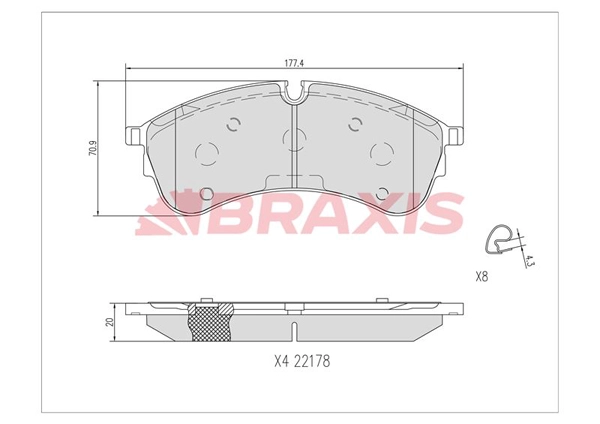 AA0720 BRAXIS Комплект тормозных колодок, дисковый тормоз (фото 1)