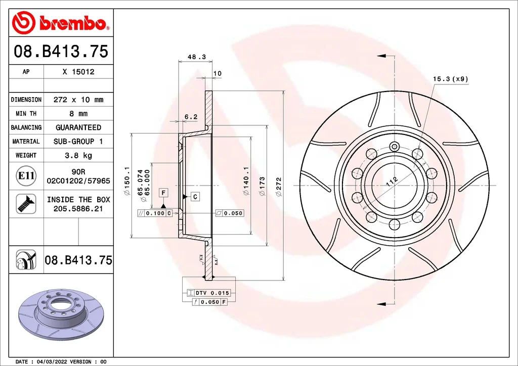 08.B413.75 BREMBO Тормозной диск (фото 1)