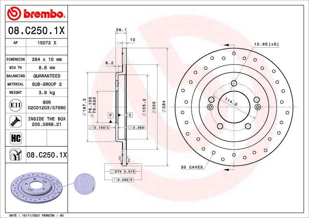 08.C250.1X BREMBO Тормозной диск (фото 1)