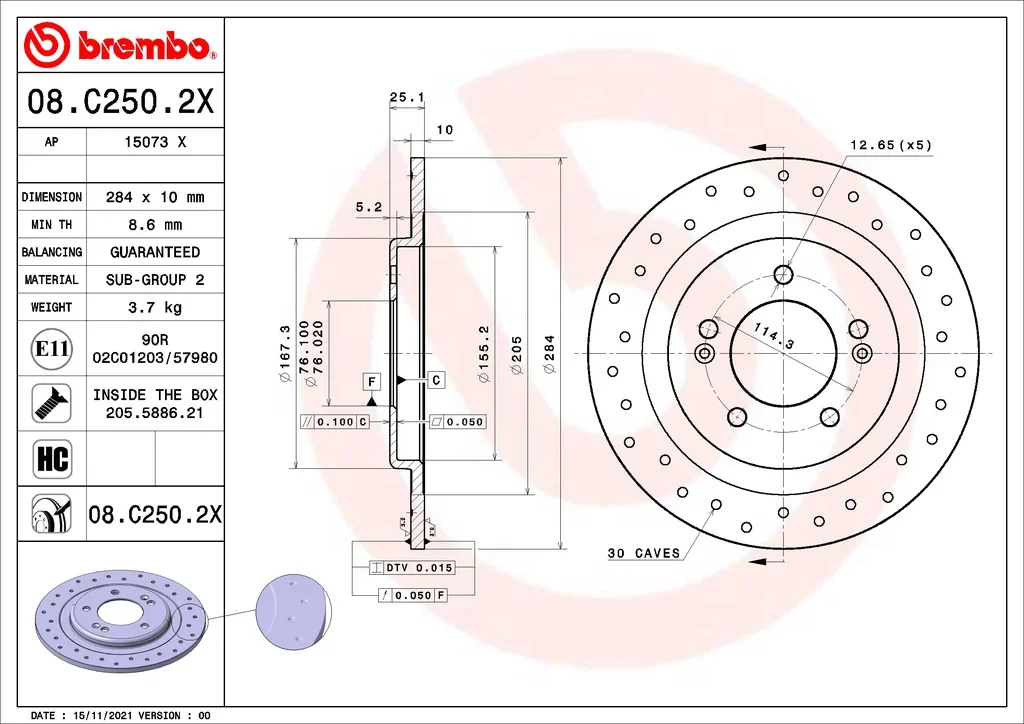 08.C250.2X BREMBO Тормозной диск (фото 1)