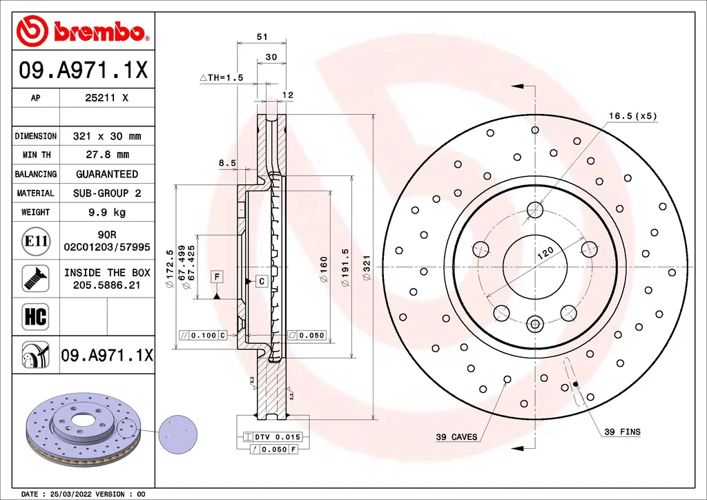 09.A971.1X BREMBO Тормозной диск (фото 1)