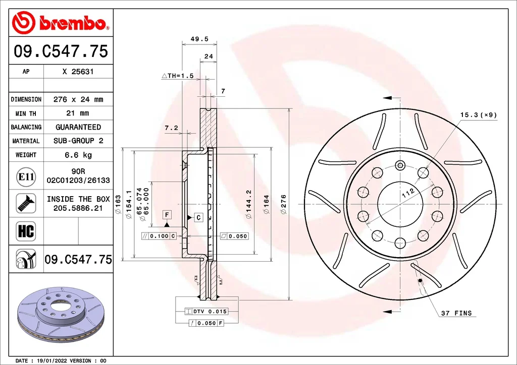 09.C547.75 BREMBO Тормозной диск (фото 1)