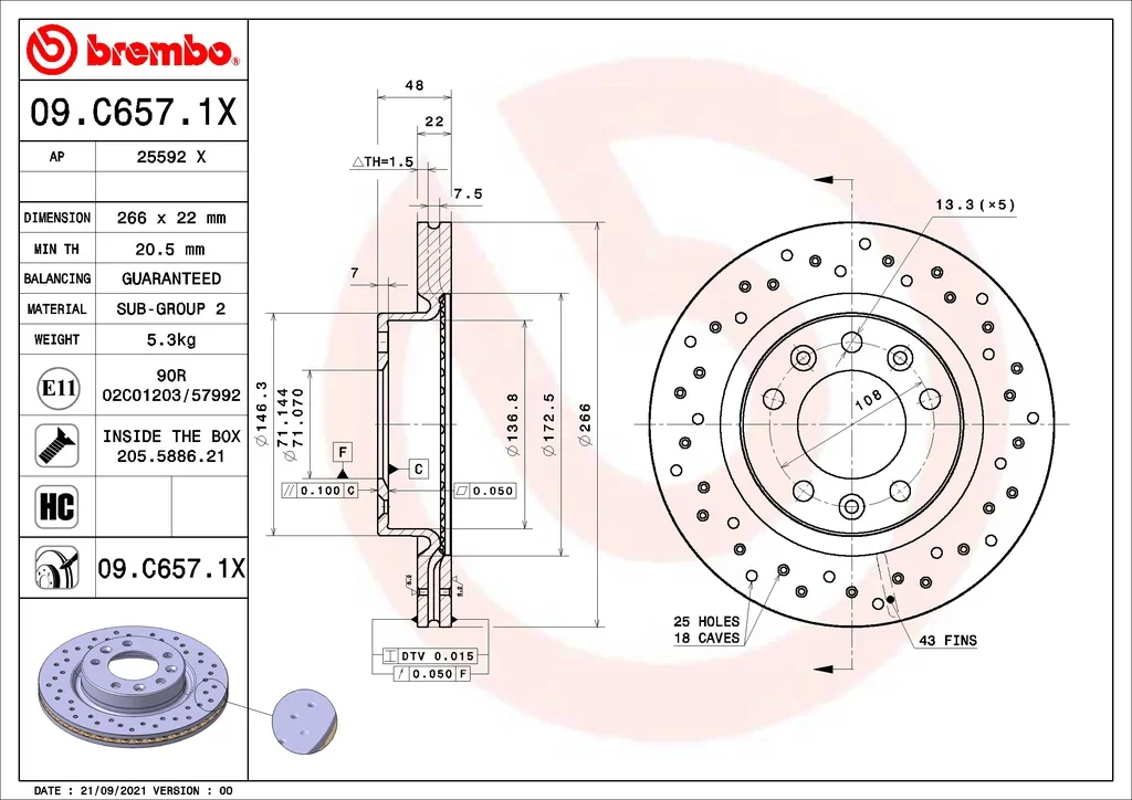 09.C657.1X BREMBO Тормозной диск (фото 1)