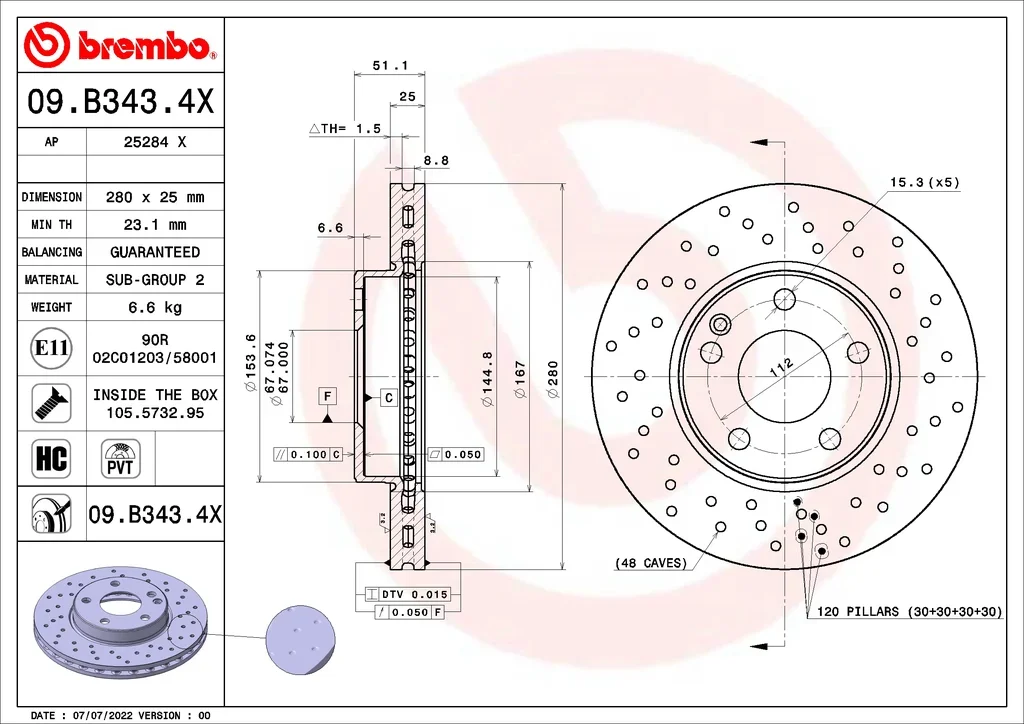09.B343.4X BREMBO Тормозной диск (фото 1)