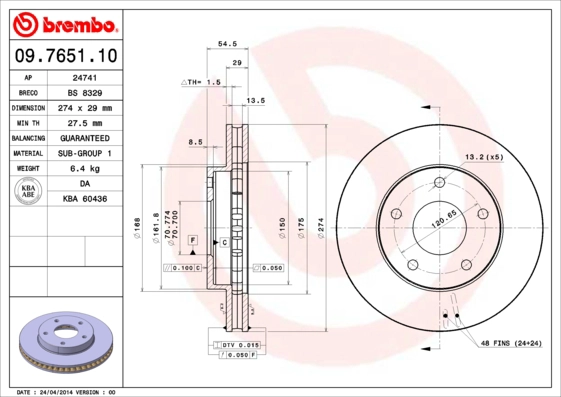 09.7651.10 BREMBO Тормозной диск (фото 1)