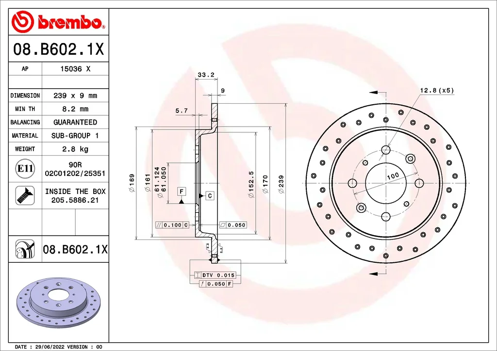 08.B602.1X BREMBO Тормозной диск (фото 1)
