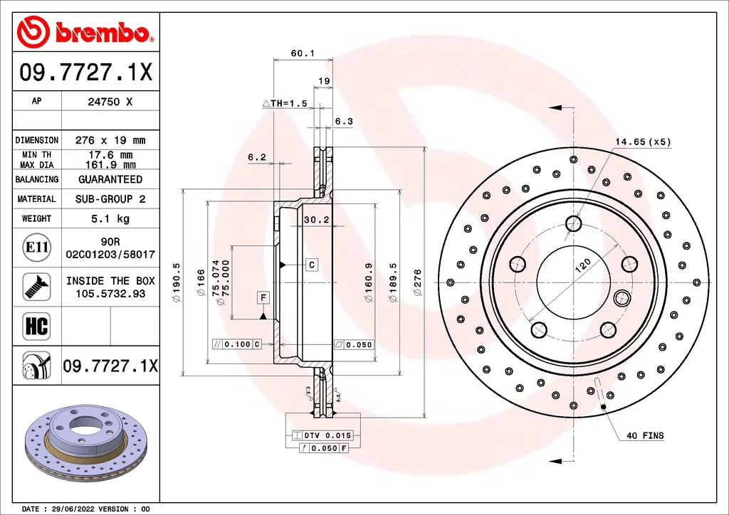 09.7727.1X BREMBO Тормозной диск (фото 1)