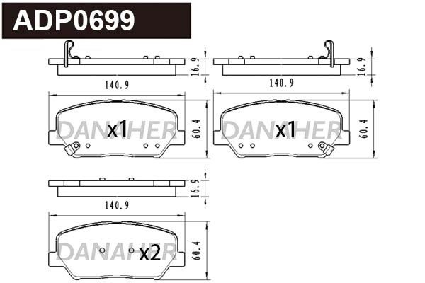 ADP0699 DANAHER Комплект тормозных колодок, дисковый тормоз (фото 1)